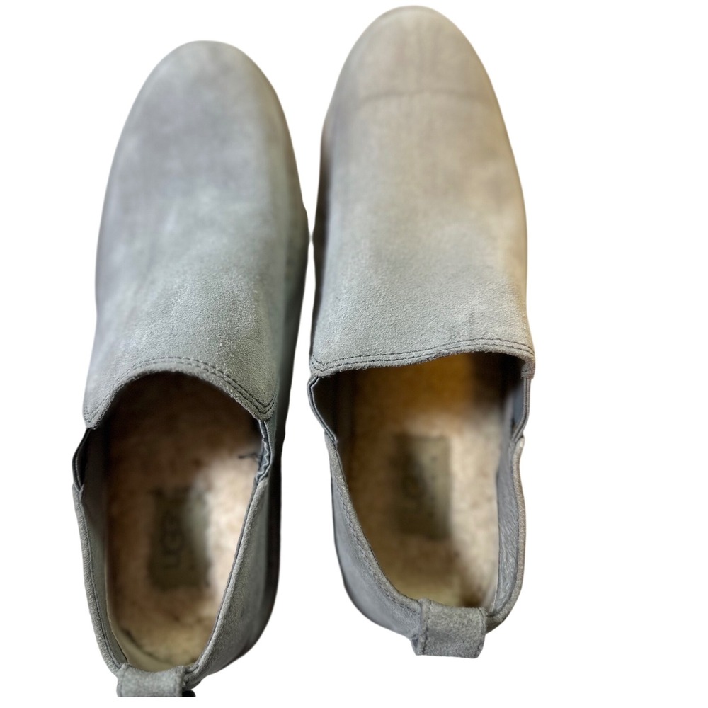 UGG Australia Henrick Grey Suede Sheepskin Slip On Loafers Mens 9.5 1009236